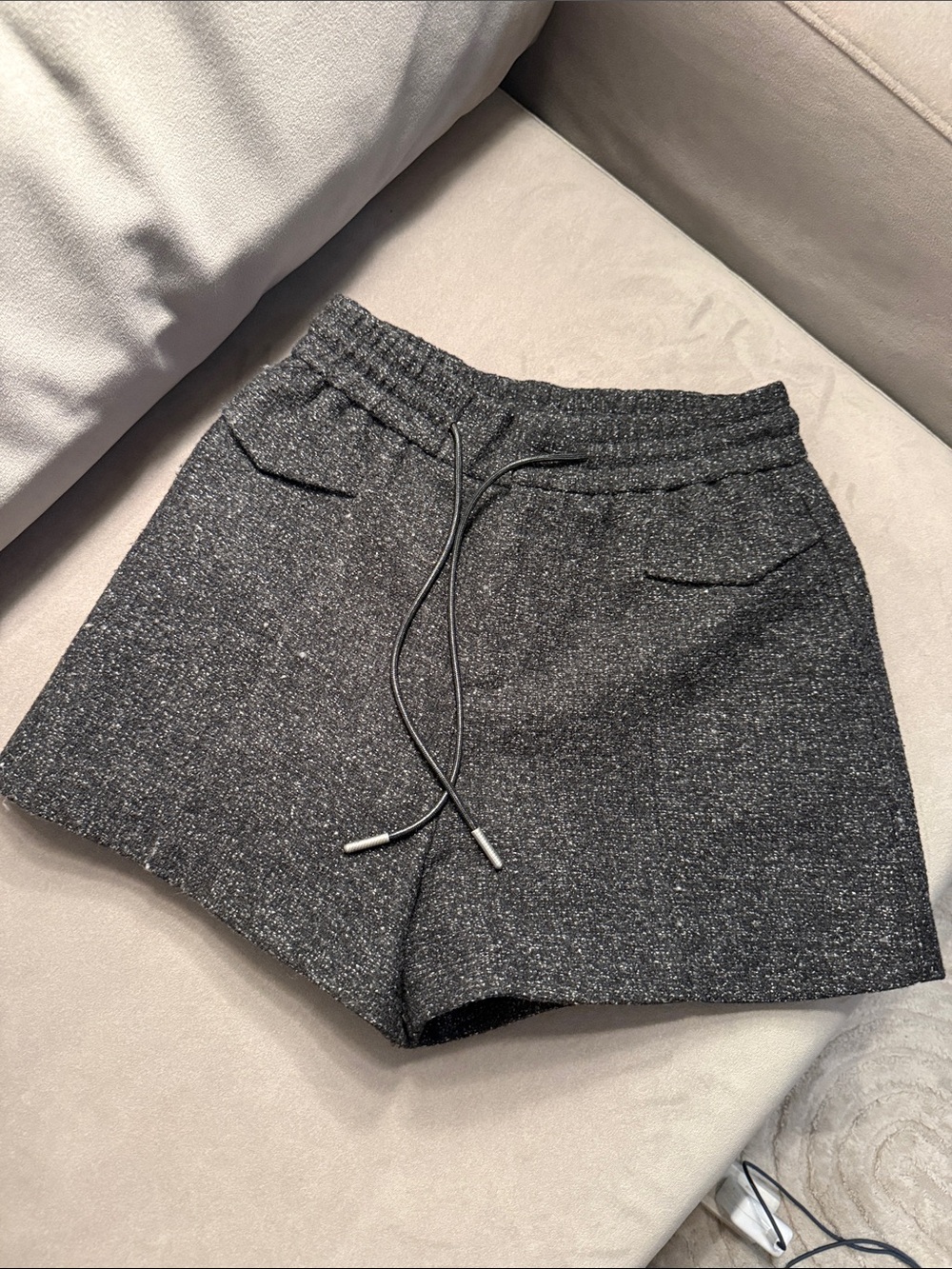 Women's Gray Tweed Drawstring Shorts